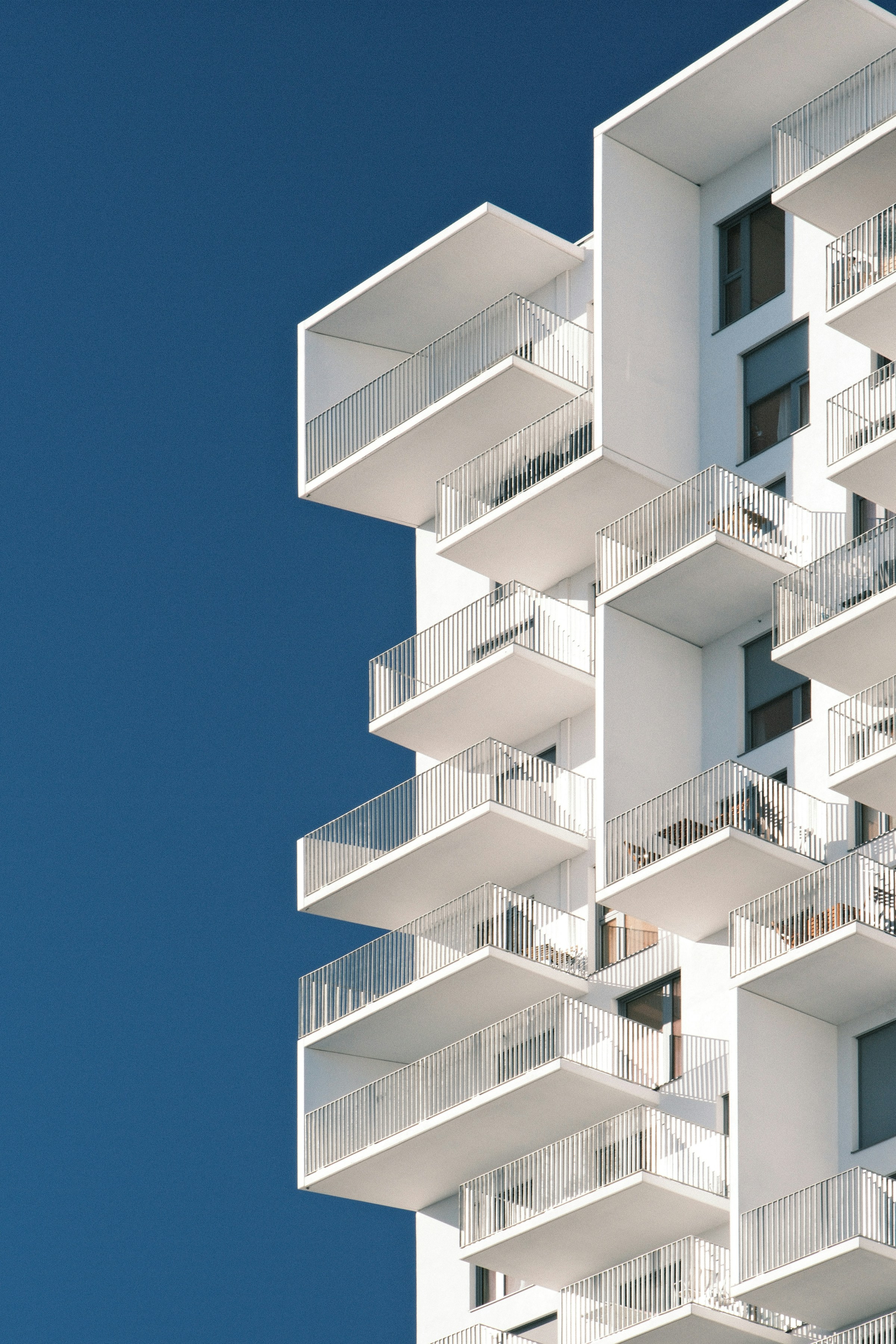 Contemporary apartment balconies in natural light